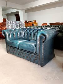 divano due posti chesterfield club vintage blu 