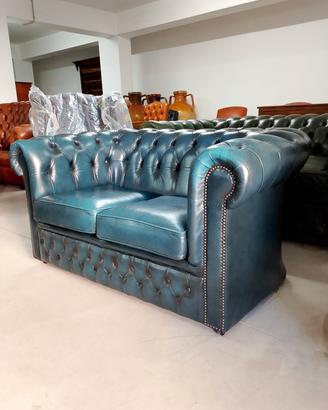 divano due posti chesterfield club vintage blu 