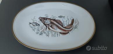 Piatto ovale da portata porcellana disegno pesce