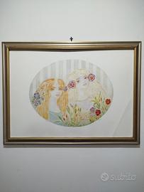 litografia fanciulle tra i fiori felicità frai