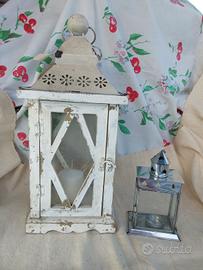 2 LANTERNE DA GIARDINO PER CANDELE LEGNO E LATTA