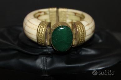 Bracciale Artigianale in Osso, Pietra e Ottone –