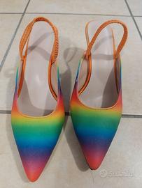 Scarpe col tacco, aperte sul tallone, arcobaleno