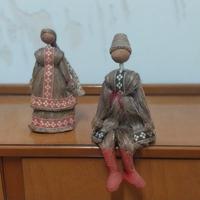 bambole russe corpo paglia e testa legno 2 pz