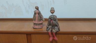 bambole russe corpo paglia e testa legno 2 pz