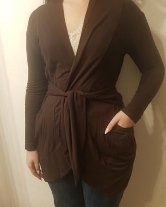 Cardigan marrone in viscosa , con cintura 