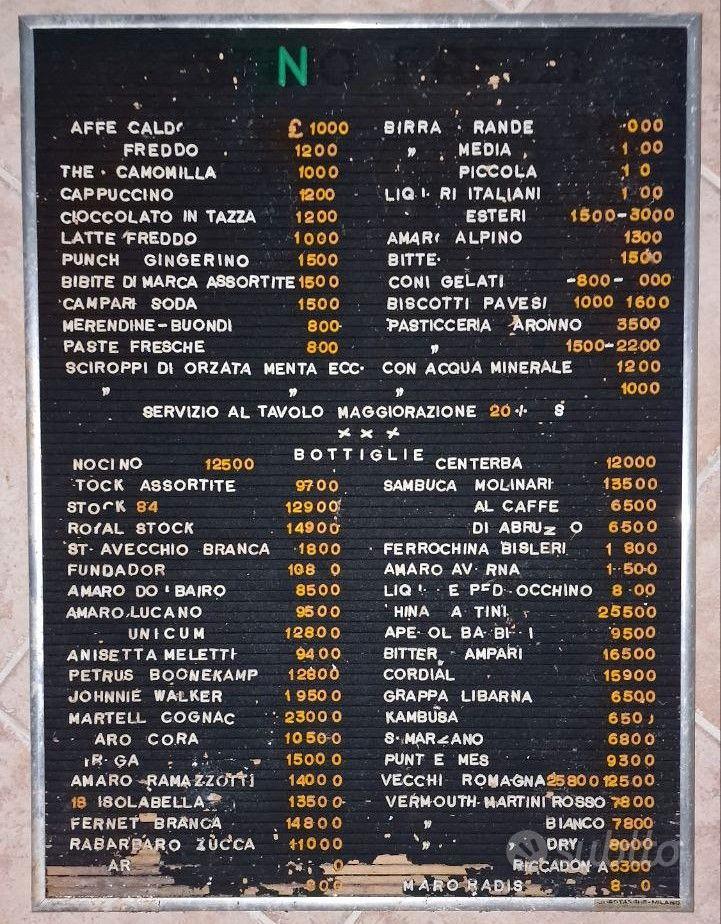 Listino prezzi / prezzario da bar anni 70 Collezionismo In vendita a