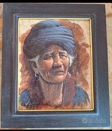 Quadro vintage foglie tabacco donna asiatica 