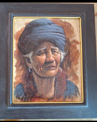 Quadro vintage foglie tabacco donna asiatica 