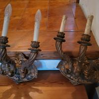 Lampadario ed applique in legno dorato intagliato