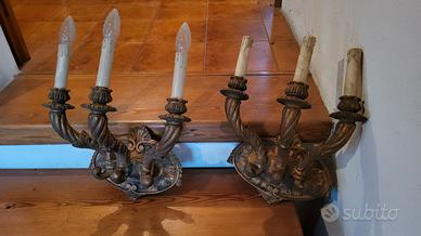 Lampadario ed applique in legno dorato intagliato