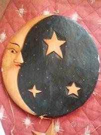 Pendagli LUNA/SOLE/STELLE in legno + cord. arredo