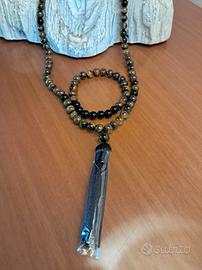Mala tibetano in pietra naturale più braccialetto 