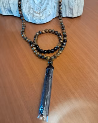 Mala tibetano in pietra naturale più braccialetto 