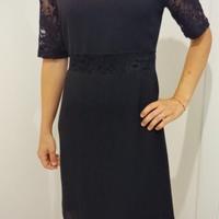 Abito nero maniche corte con inserti in pizzo