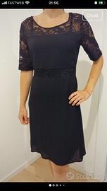 Abito nero maniche corte con inserti in pizzo