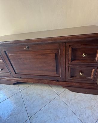 Cassapanca in legno stile rustico con cassetti
