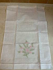 Asciugamano Vintage Lino Bianco Ricamato