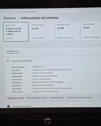 Notebook Elitebook 820 G3 I7 SSD 128 RAM 12 Touch