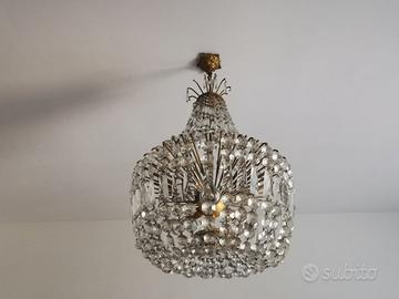 Lampadario a sacca stile Impero, cristalli/ottone