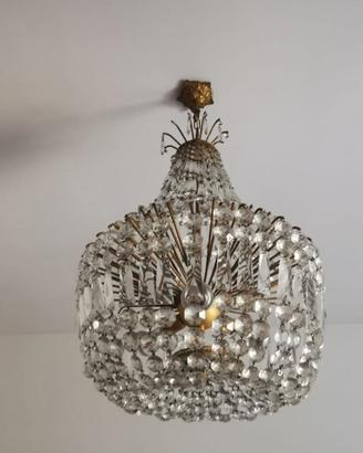 Lampadario a sacca stile Impero, cristalli/ottone