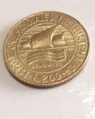moneta da 200 lire 1992 esposizione filatelia tmat