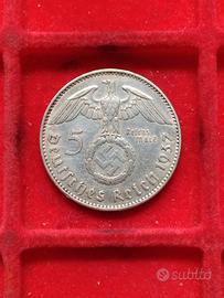 Germania 5 Reichsmark Argento 1937 J Stoccarda.