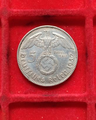 Germania 5 Reichsmark Argento 1937 J Stoccarda.