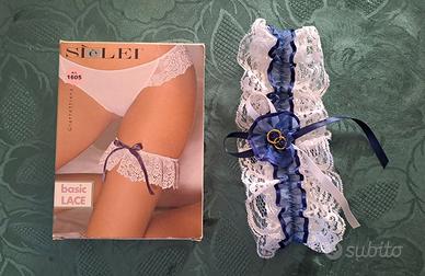 Giarrettiera sposa avorio e blu