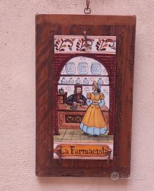 Mattone  Deruta su legno " La Farmacista