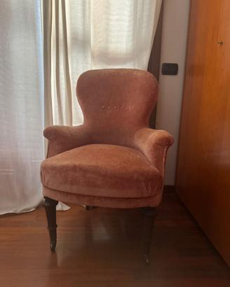 Poltroncina antica velluto rosa