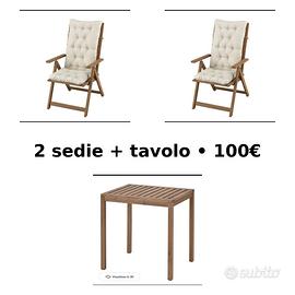 Set tavolo + 2 sedie in legno pieghevoli