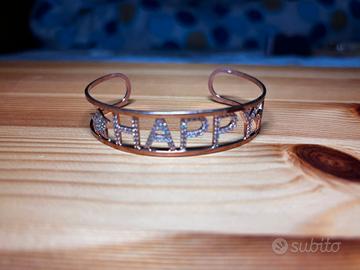 Bracciale donna oro rosa con scritta Happy 