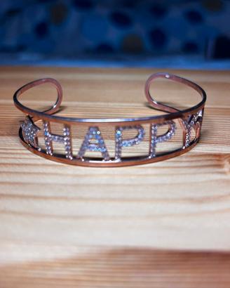 Bracciale donna oro rosa con scritta Happy 