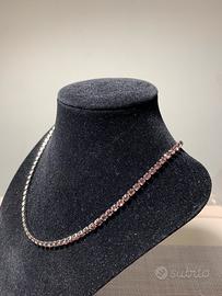 Collana tennis acciaio rosa e argento