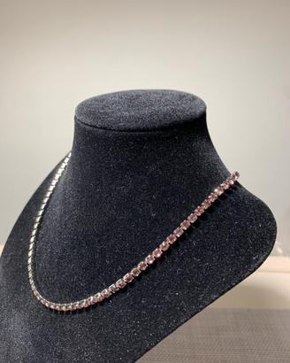 Collana tennis acciaio rosa e argento