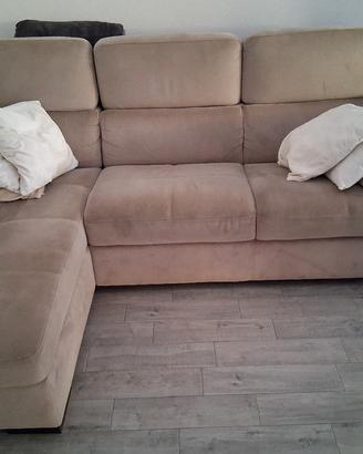 Divano letto angolare, chaise lingue 3 posti beige