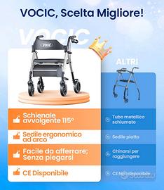 Deambulatore rollator 4 ruote sedile regolabile