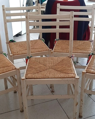 5 Sedie in Legno e Paglia Rustiche _Cucina taverna