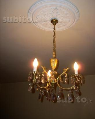 Lampadario a 3 luci con gocce in cristallo