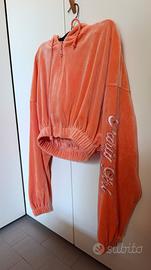 Felpa crop top arancione pesca in velluto 