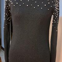 abito donna nero Blumarine in lana e perline.