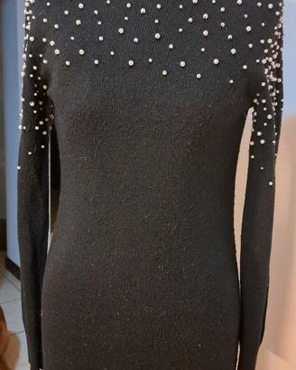 abito donna nero Blumarine in lana e perline.