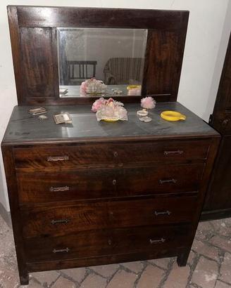 Comò '900 in legno massello con marmo e specchio
