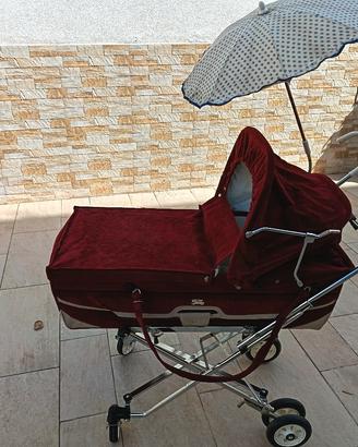 culla vintage in velluto a coste bordeaux