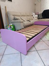Letto singolo rosa bambina con doppia rete a doghe