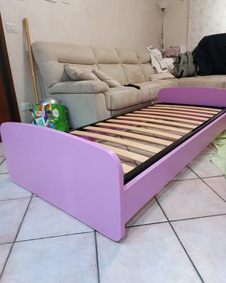 Letto singolo rosa bambina con doppia rete a doghe