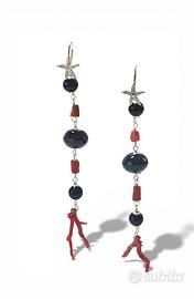 Orecchini in Argento 925 Onice e Corallo