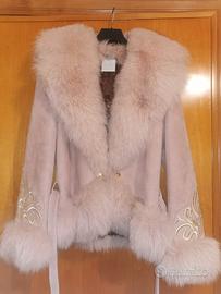 Shearling con volpe rosa e ricami  in oro  anni 80