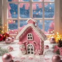 Decorazione Natalizia Casa Rosa Pupazzo Neve